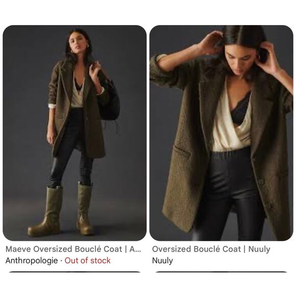 Maeve by Anthropologie Oversized Boucle Pea Coat SZ XL Brown Olive Wool Blend - Picture 3 of 12